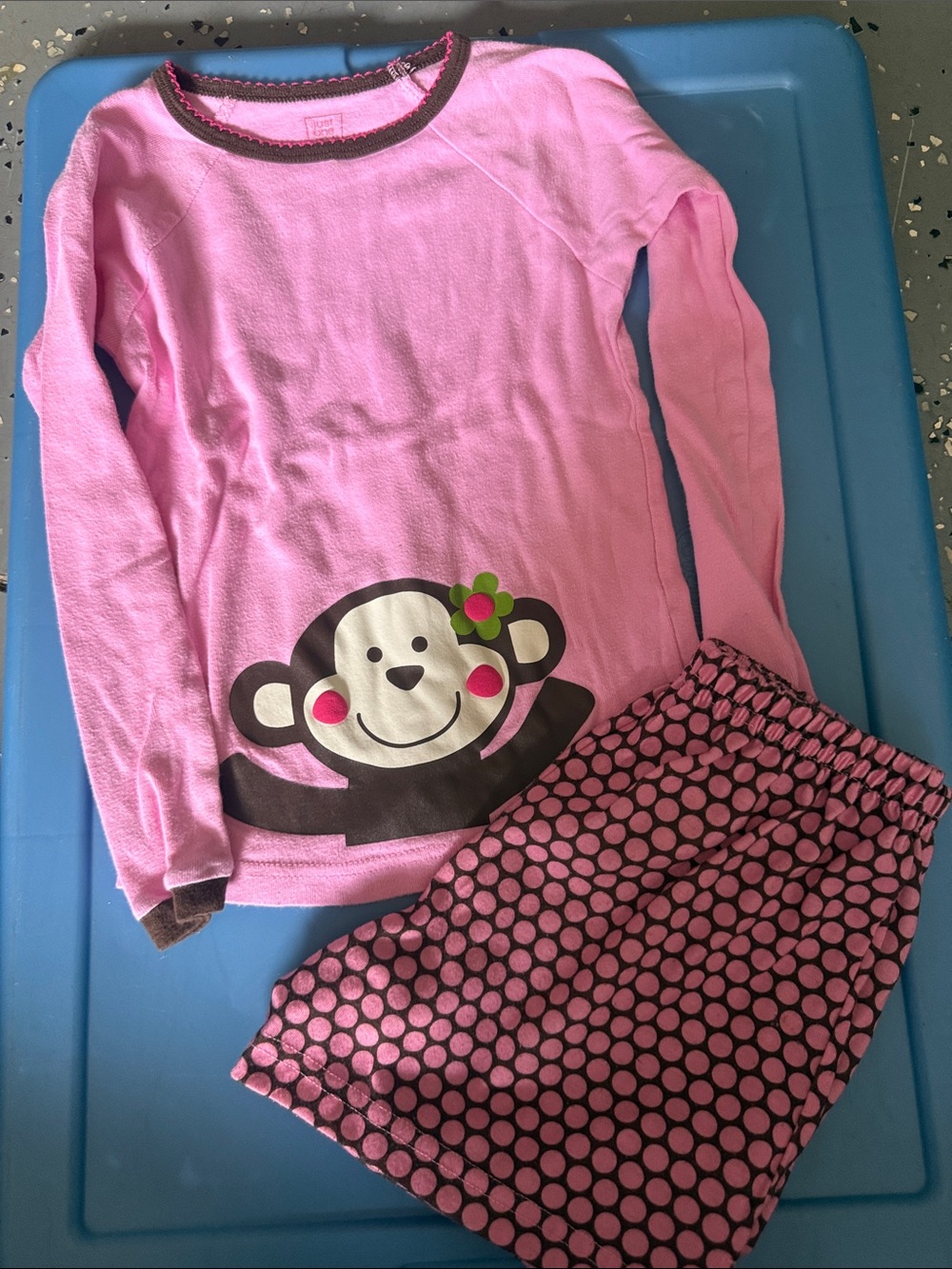 Pink Monkey Print Long-Sleeve Girls Pajama Set